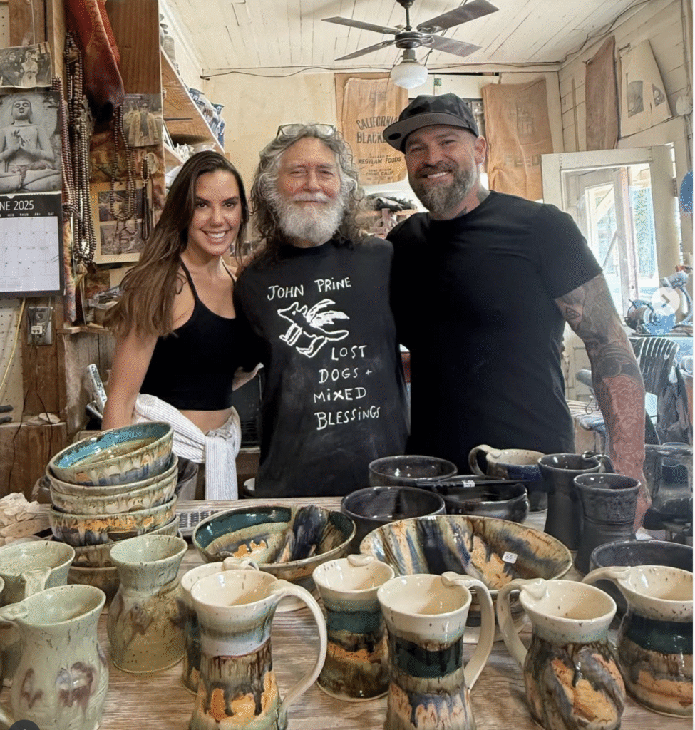 Kendra Scott and Zac Brown visit Dahlonega, Georgia, where Zac graduated from high school. Seen with potter Brad Walker (Instagram photo)